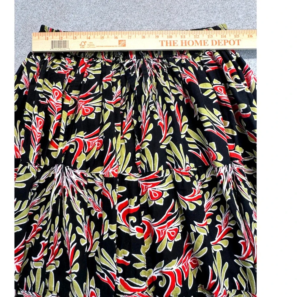 Ashley Taylor Womens Tiered Maxi Skirt Black Red Floral 100% Cotton Size L Flowy